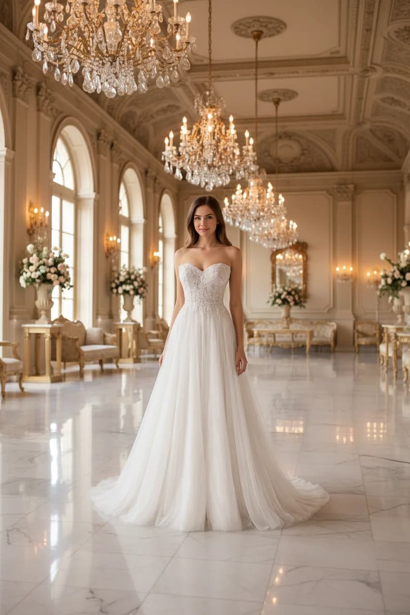 Example: AI-generated result showing the woman wearing the wedding dress